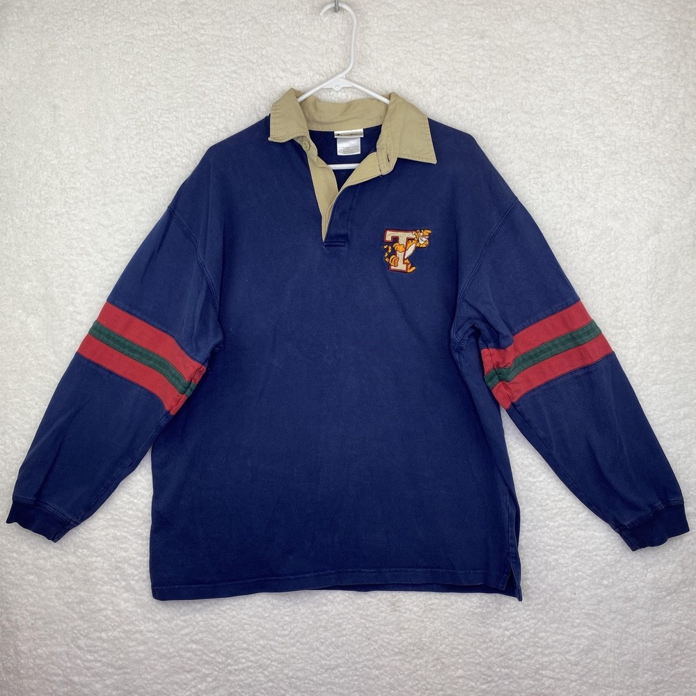 Walt Disney World Polo Rugby Shirt Mens M Blue Long Sleeve Tigger Embroidered